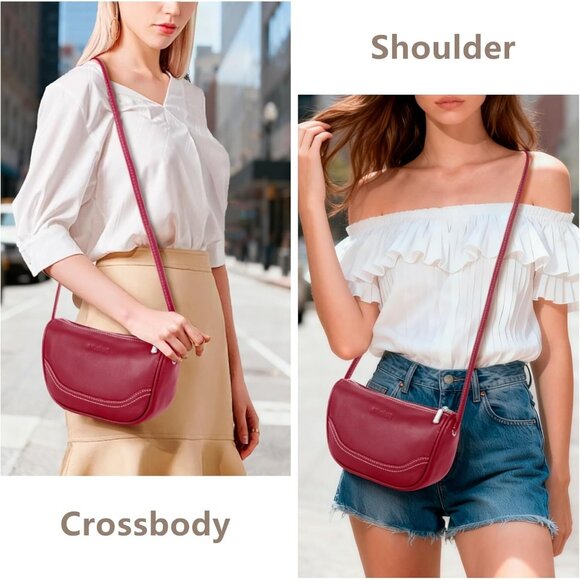 Women Wine Red Genuine Leather Small Crossbody Bag  Casual Travel Shoulder Purse - Picture 3 of 8